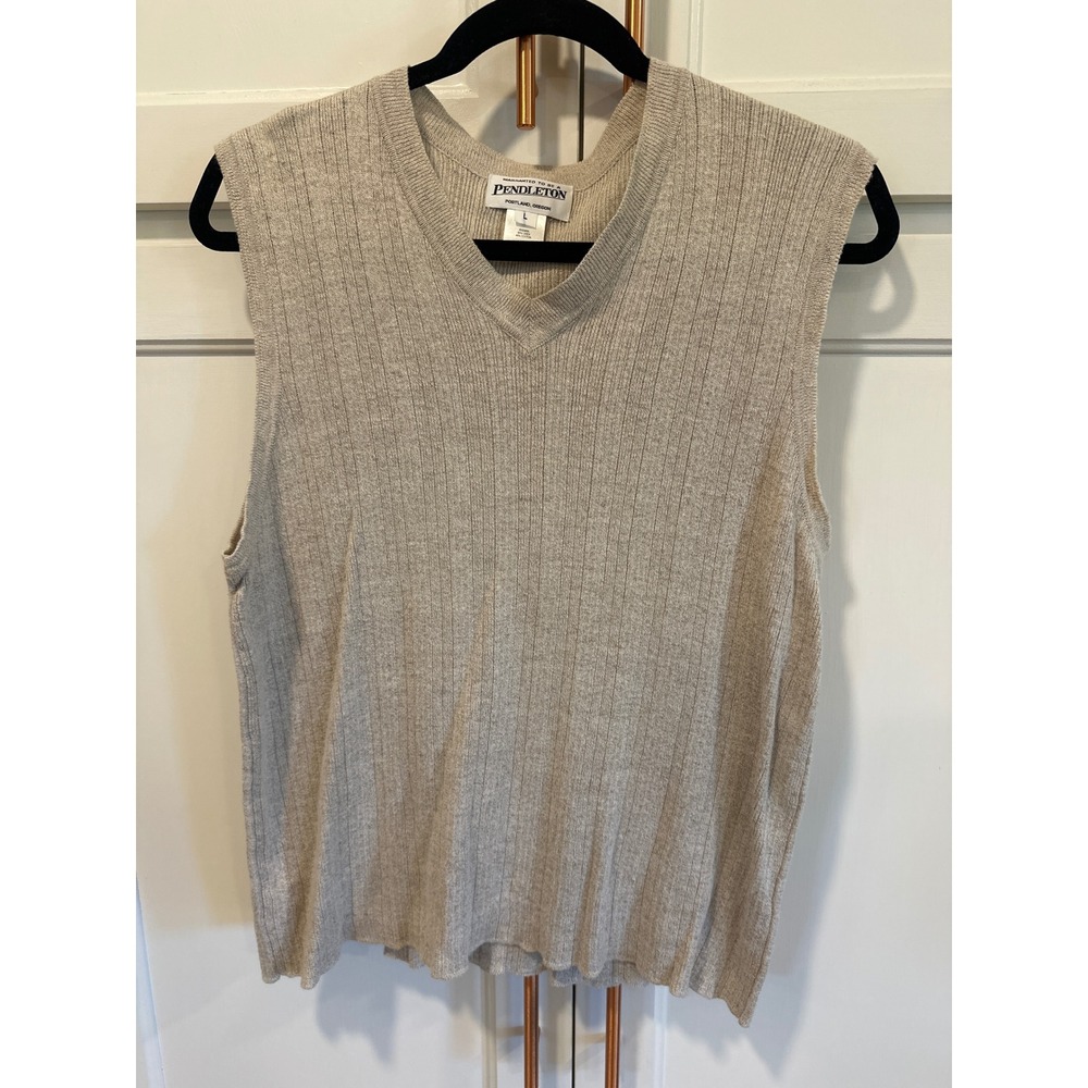 Pendleton Mens Oatmeal Beige Linen Cotton Blend Ribbed V-Neck Sweater Vest L